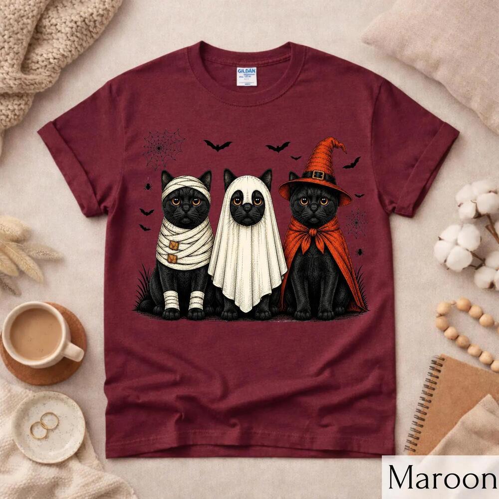Black Cat Halloween Shirt, Cute Black Cat Ghost Shirt, Funny Spooky